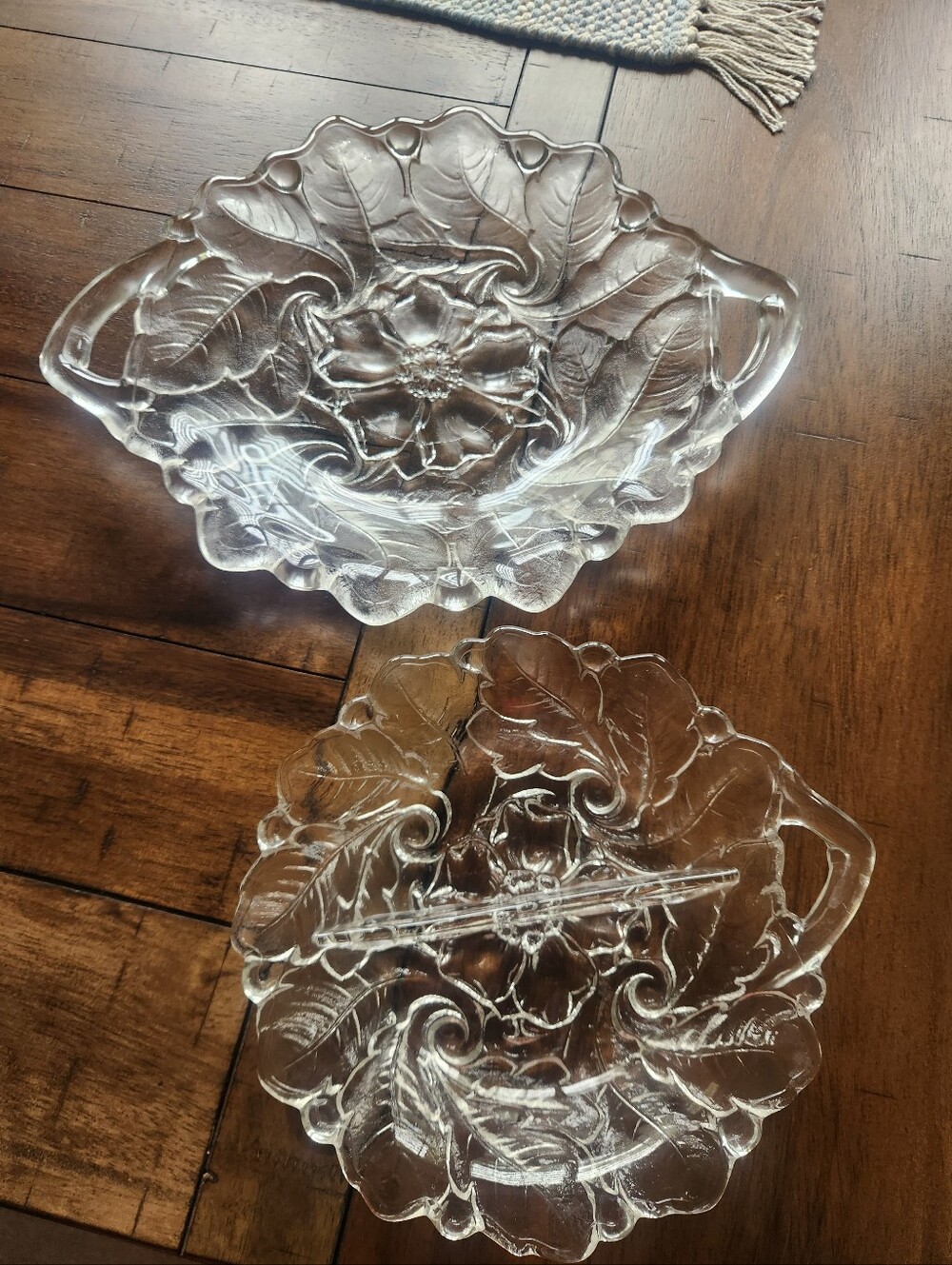 Indiana Glass Wild Rose clear handled serving Plate And Relish Dish Set Of Two